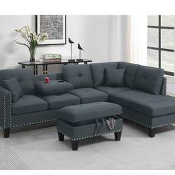 $350  Sectional Chaise with Storage Ottoman  101”x67”x34”H