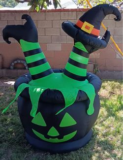 Halloween Inflatable Witch in Cauldron