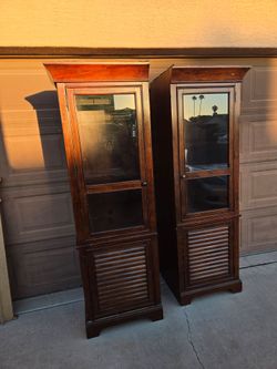 Cherry Wood Display Cabinets with Glass Doors