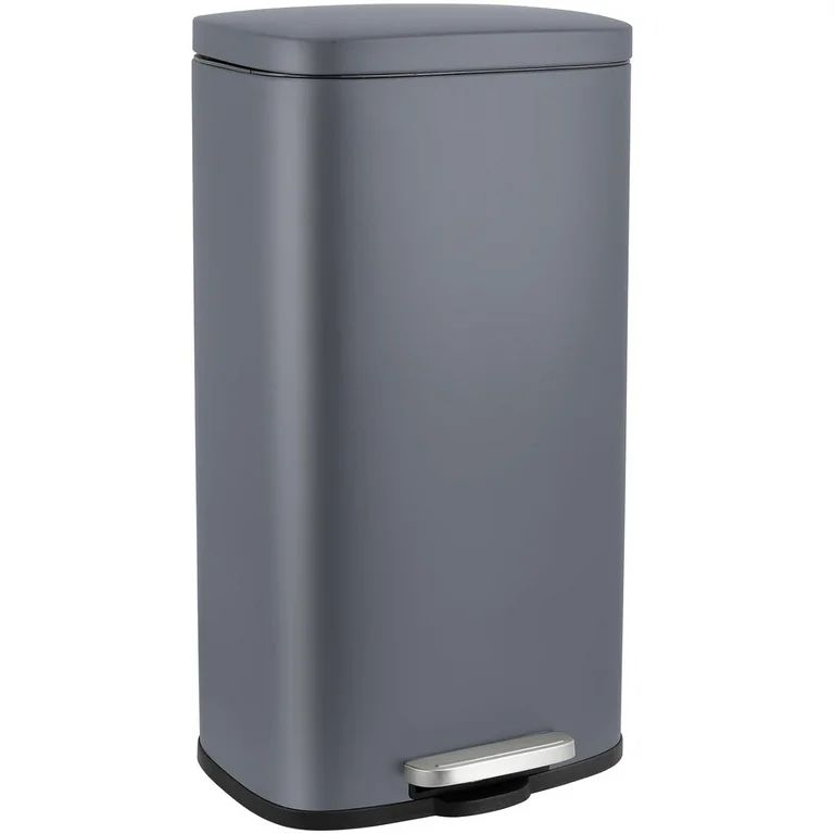 30 Liter / 8 Gallon Kitchen Trash Can, Stainless Steel Trash Can with Soft-Close Lid, Rectangular Step Garbage Bin for Bathroom / Small Space