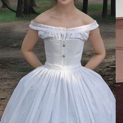 Victorian Petticoat Double Pannier Hoop Skirt Marie Antoinetteite Costume Cage Pannier, White, One size