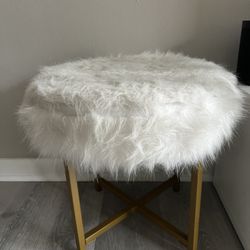 White fluffy stool/ ottomon with gold legs