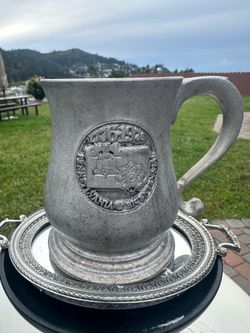 Vintage Pewter-Tone Metal Beer Mug w/ Handle Liberty Centennial 1(contact info removed) USA