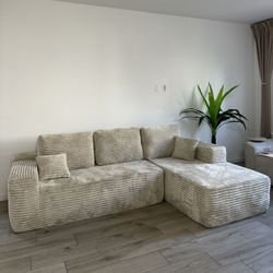 Beige Corduroy Modern Sectional Sofa Sleeper Couch