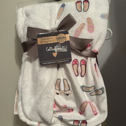 Blankets & Beyond White Plush Ballerina Shoes Designed Blanket 28x32 Inches