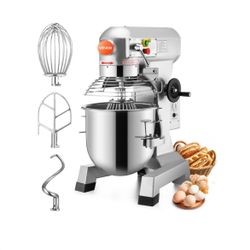 VEVOR Commercial Food Mixer 30Qt 1100W 3 Speeds Adjustable 105/180/408 RPM Heavy Duty 110V with Stainless Steel Bowl Dough Hooks Whisk Beater for Scho