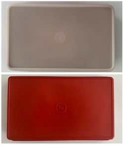 Vintage Tupperware bacon/deli keeper #794-8 paprika red with lid