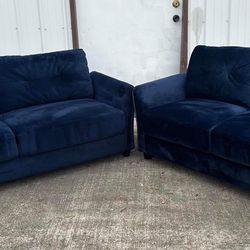 Blue Velvet Matching Sofa And Loveseat
