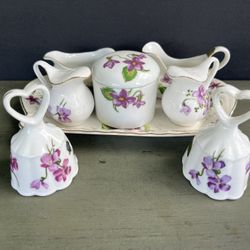 STAFFORDSHIRE England Porcelain Violets Mini-Tea Set (8 pieces)