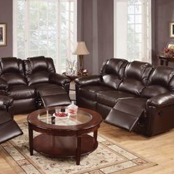 Brand New Brown Or Black Bonded Leather Manual Reclining Sofa + Loveseat 2PCs Set