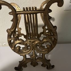 Cast Metal Lyre Music Magazine Holder Gold Tone Hollywood Regency