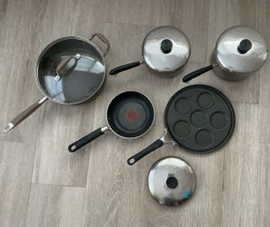 Mixed Cookware Set Pots Pans - Revere Ware T-Fal