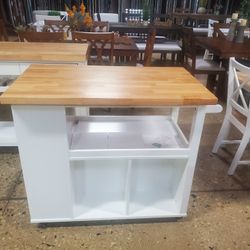 White Kitchen Cart On Wheels With Extra Storage( New)