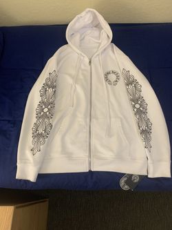 New White Chrome Hearts Horseshoe Zip Up Hoodie