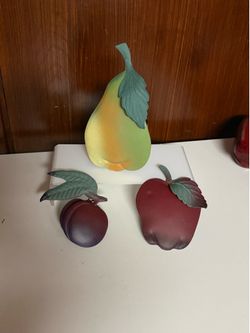 Home Interiors Metal Fruit Wall Decor - Pear, Apple, Plum