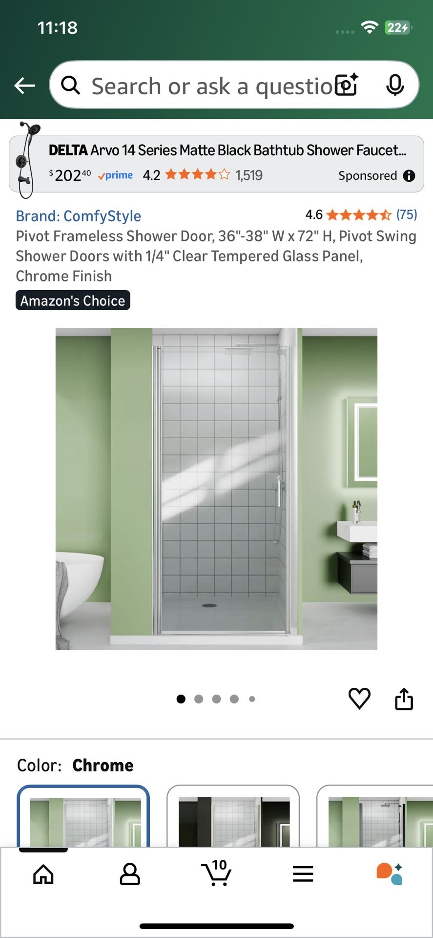 New Shower Door 36"-38"x72"