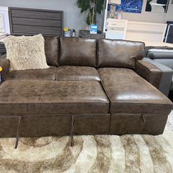Beautiful Sleeper Sofa With Storage Chaise and Drop Down Console Only $599
