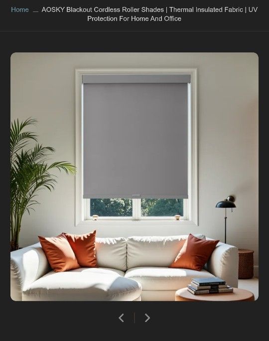 AOSKY CORDLESS ROLLER BLIND BLACKOUT ROLLER SHADE 38" X 72"