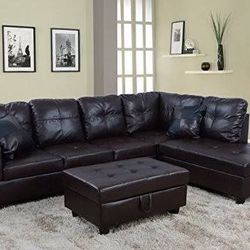 New Espresso Leather Sectional And Ottoman 