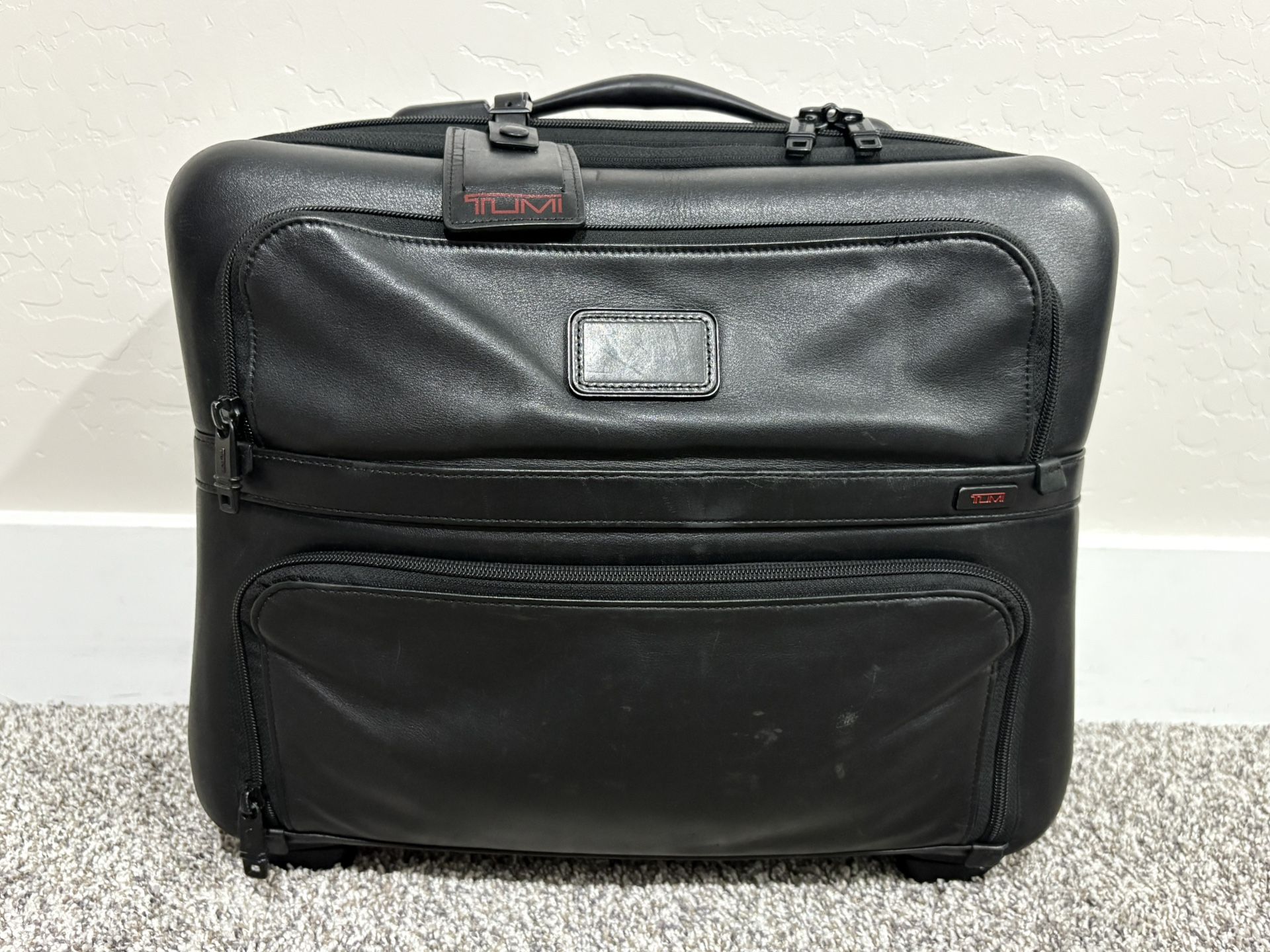 TUMI ‘Alpha’ Black Leather Expandable Wheeled Briefcase - 96124DH