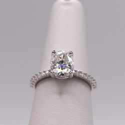 925 Sterling silver pave band with Oval Cut Moissanite