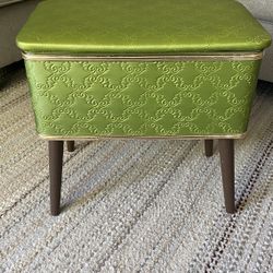 VINTAGE Mid-Century, Modern -> BURLINGTON  SEWING BASKET STORAGE BOX STOOL OTTOMAN GREEN