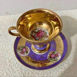 TAZA DORADA DE PORCELANA FILETEADA 