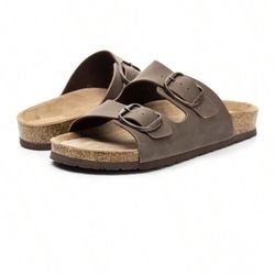 Women's Open Toe Flat Slides - Soft Cushioned Footbed, Adjustable Slip-On Slippers