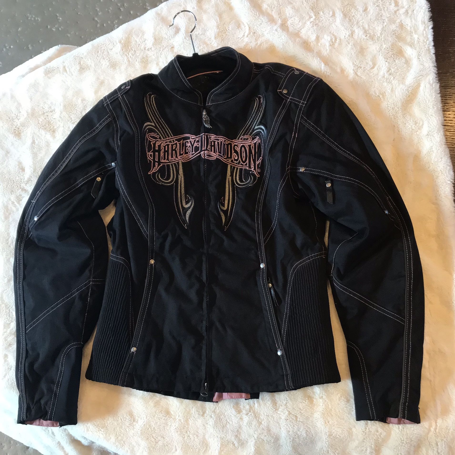 Women’s Black With Pink Accent Harley Davison’s Biker Jacket 