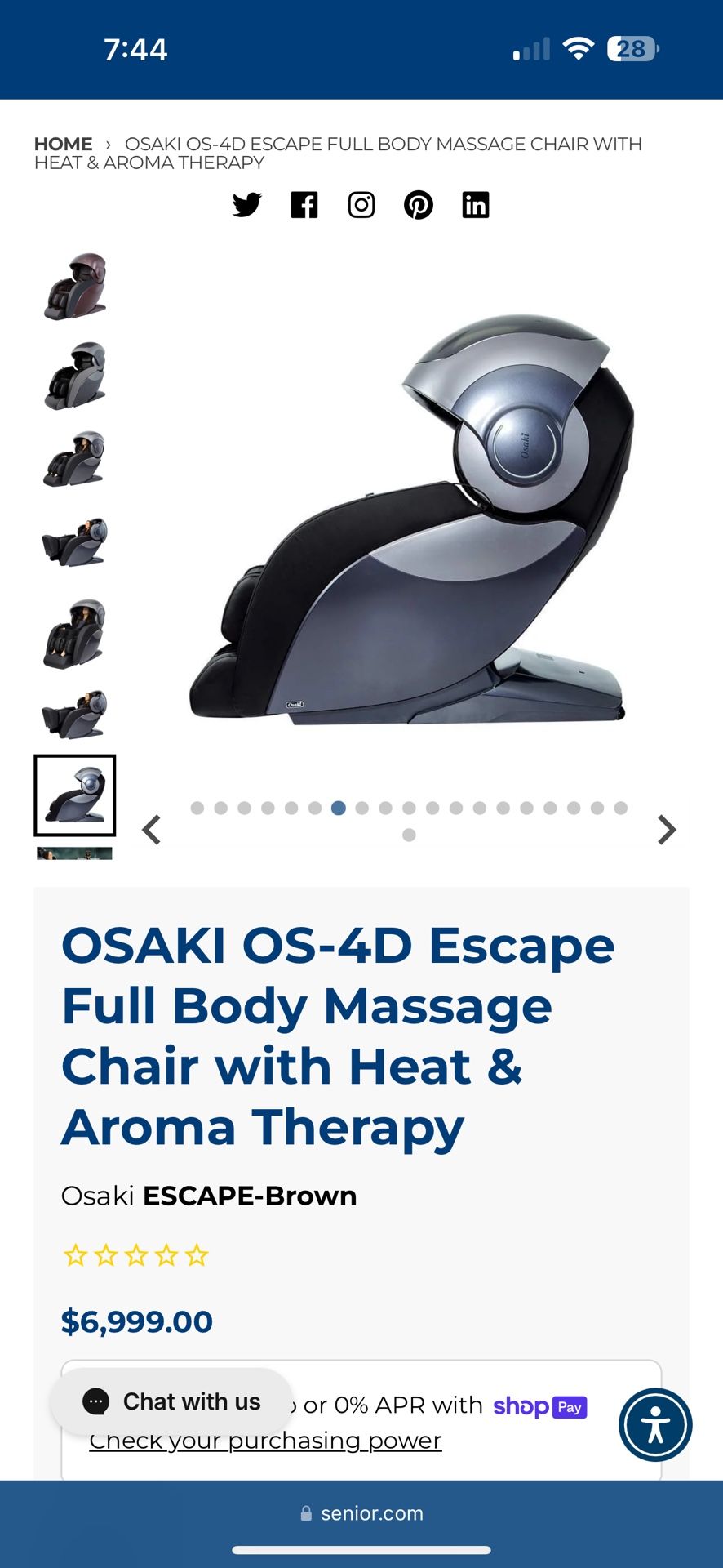 2020 HOMEOSAKI OS-4D ESCAPE FULL BODY MASSAGE CHAIR WITH HEAT & AROMA THERAPY