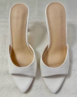 White Heeled Open Toe Mule Sandals | Size 6 | New