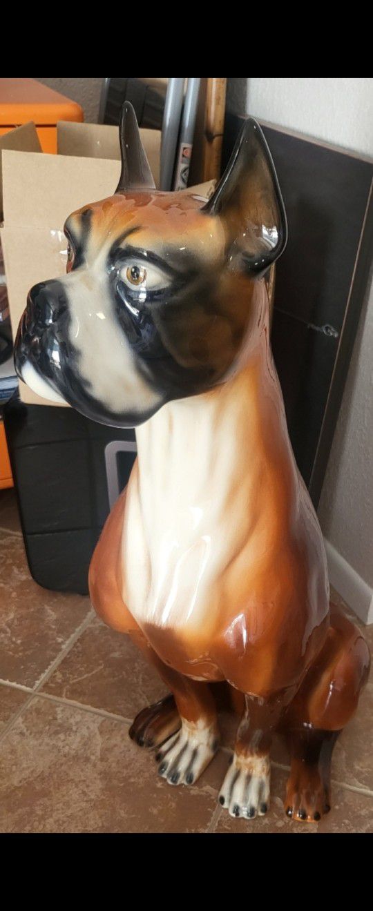 Large Scale Molded Resin Boxer Dog Statue / Sculpture 
 Ceramic
33h x 11w