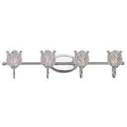 TRANS GLOBE 4-LIGHT POLISHED CHROME BATH LIGHT FLOWER SHAPED ETCHED GLASS GLOBES