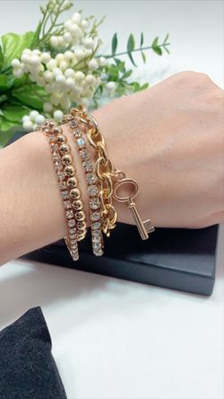 European Style Multilayer Pendant Crystal Chunky Chian Bracelet, Gold Color