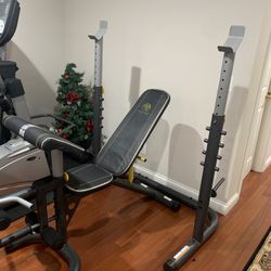 XRS20 Olympic Adjustable Weight Bench With Leg Attachment And Curl Bed Are Adjustable Squat Rack