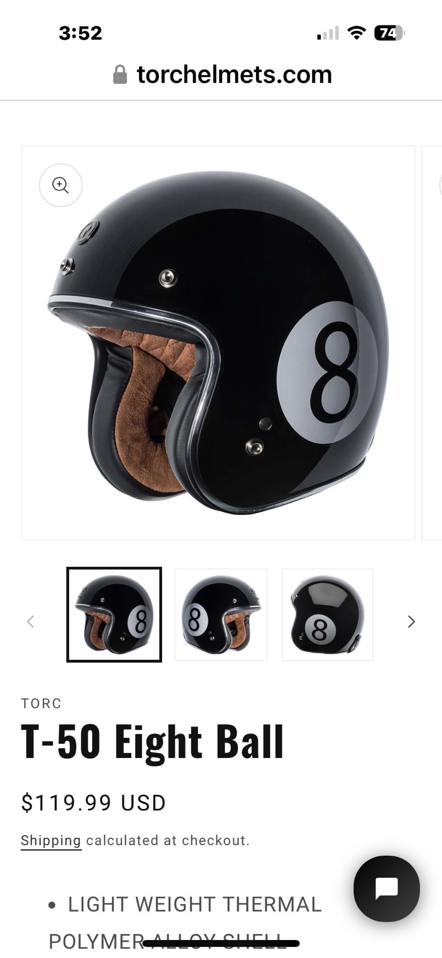 Torc T-50 Eight Ball Motorcycle Helmet Large 59-60 CM