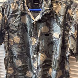 Mens rvca  button up green hawaii shirt large