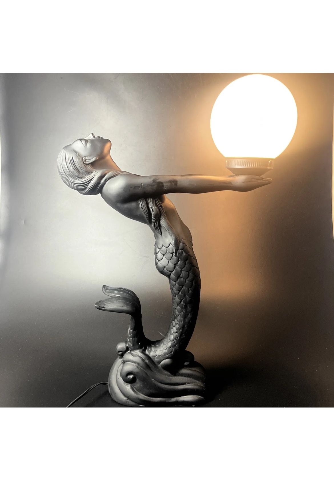Vtg Art Deco Mermaid Nude Women Erotica Nude Figural Accent Globe Table Lamp 24" Light Bulb not included. Tested & Working. Selling as pictured