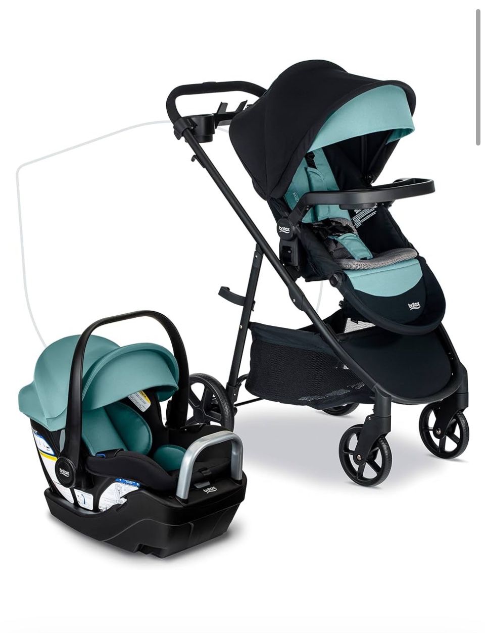 Britax Willow Brook S+ Baby Travel System, Infant Car Seat and Stroller Combo with Alpine Base, ClickTight Technology, SafeWash Insert and Cover, Jade