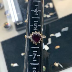Genuine 14k Yellow Gold Ring With A Heart Shaped Red Jem 