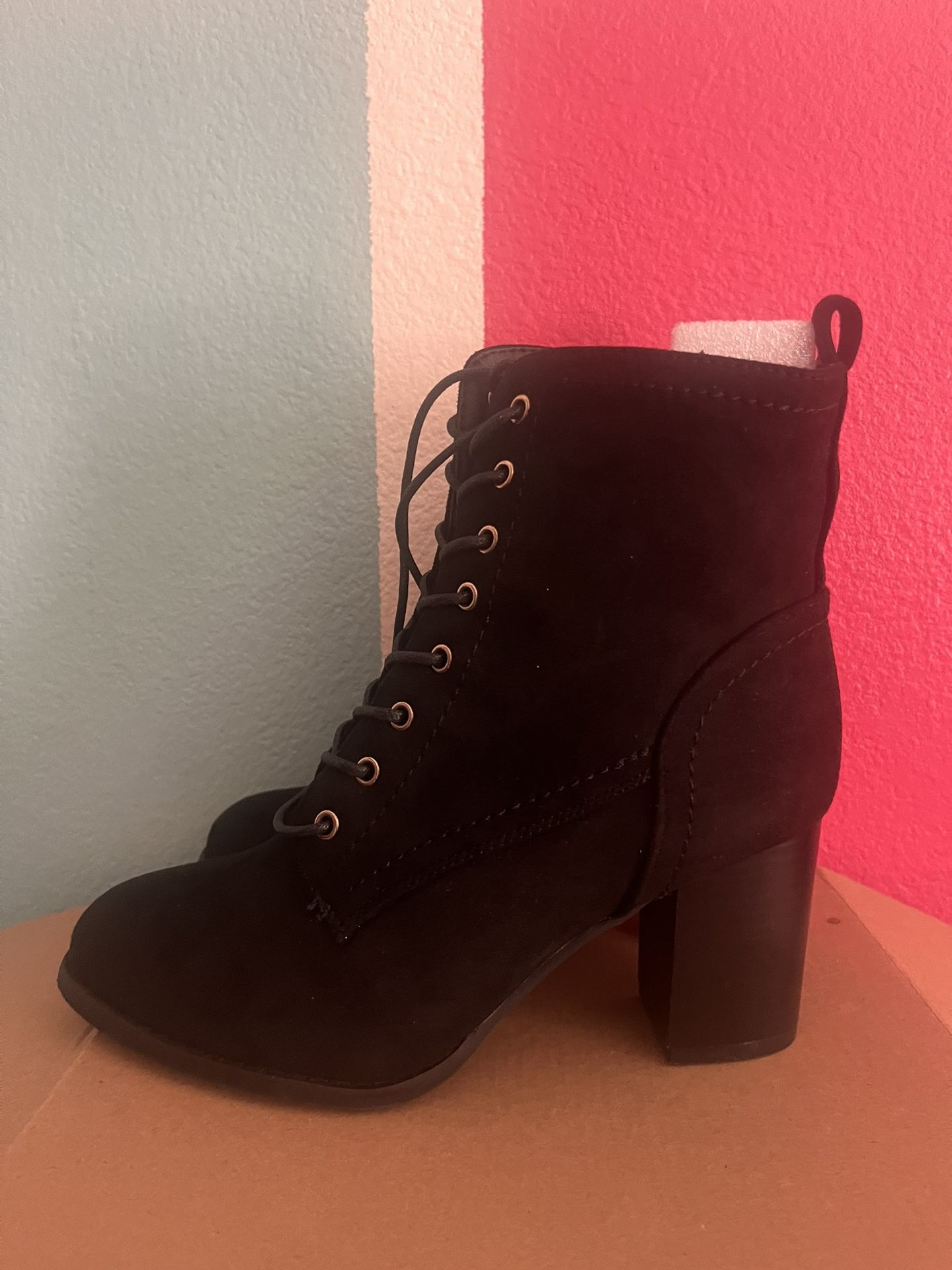 Journee Collection Womens Baylor Lace Up Stacked Heel Booties Black 9