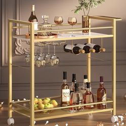Bar Cart,Home Bar Serving Cart with Storage Shelves, 2 Tier Rolling Beverage Cart with Wheels,