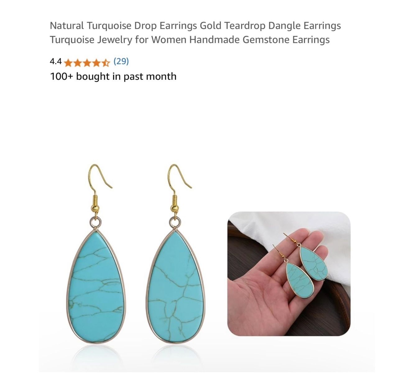 Brand new Natural Turquoise Drop Earrings Gold Teardrop Dangle Earrings Turquoise Jewelry for Women Handmade Gemstone Earrings Whitestone/Flushing, Q