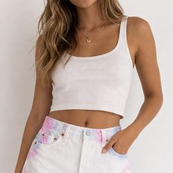 NWT Levi’s 501 Watercolor Pastel Tie Dye White Denim Shorts Sz 32 High Rise Button Fly Cutoff