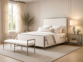 Contemporary Gunmetal Finish Upholstered Bed Frame Full Queen King Cama
