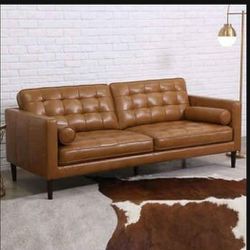 Beautiful carmel contemporary modern style leather sofa (New)