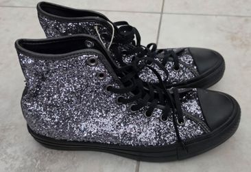 Converse All Star Women's Dark Silver Black Glitter High Top Sneakers 9 *"Peeling**