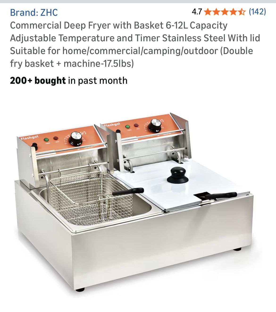 Brand New : Commercial Deep Fryer with Basket 6-12L Capacity