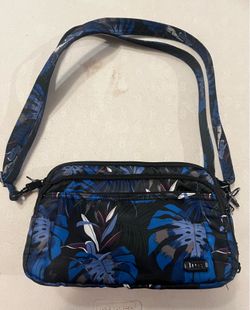 Lug Floral Crossbody Bag Adjustable Strap Multi Compartments Blue Purple Black