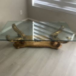 Elegant Thick Glass Coffee Table – Ornate Gold Base